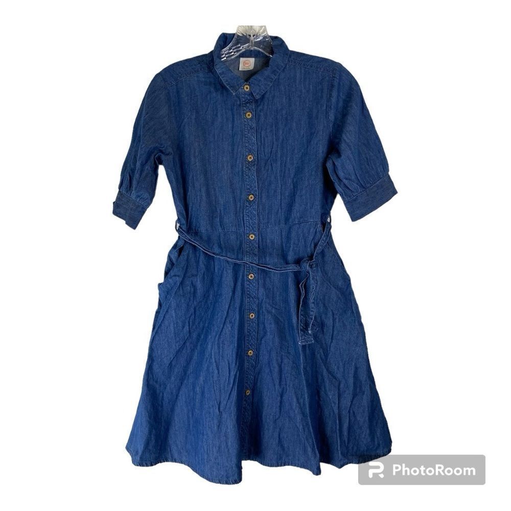5/$25 Wonder Nation Blue Denim Button Down Casual Short Sleeve Dress Pockets XL